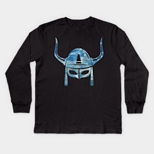 Blue Tie Dye Samurai Ninja Warrior Helmet Kids Long Sleeve T-Shirt